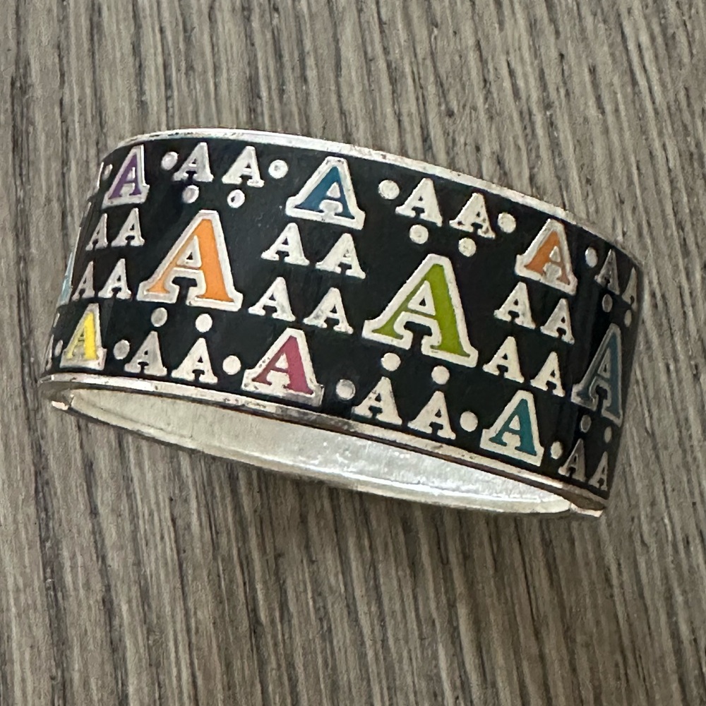 Initial A Cuff Bracelet Silver Black Monogram
